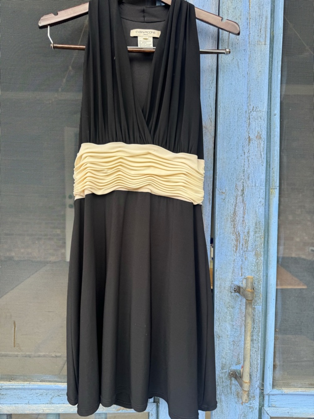 Evan Picone Black Dress with Cream Ruched Waistband